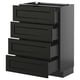 Modern black kitchen cabinet with four drawn-out drawers, sleek design, traditionally styled.
