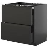 Modern black kitchen drawers - METOD. Sleek, matte black, with integrated handles. Soft-close drawers, sturdy design.