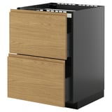 Modern METOD kitchen unit with two oak drawers and dark gray frame.