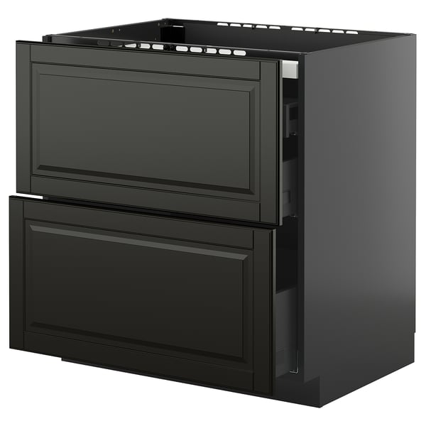 Black METOD kitchen cabinet with beveled bodbyn drawer fronts.
