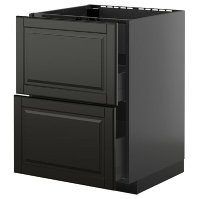 Black METOD kitchen unit with beveled bodbyn fronts, two drawers, dark gray finish, rectangular shape.