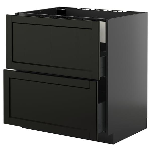 METOD / KNIVSHULT Base cab f hob/int extractor w drw, black-grey/Lerhyttan black stained, 80x60 cm