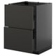 A black ikea METOD kitchen cabinet with two drawers, featuring a sleek modern design with a glossy finish.