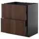 Ikea METOD kitchen unit with dark brown sinarp drawers and black frame.