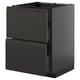 Black modern kitchen cabinet with two drawers, glossy finish, sleek edges, and integrated handles.