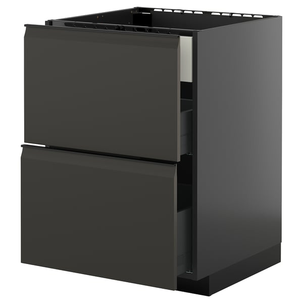 METOD / KNIVSHULT Base cab f hob/int extractor w drw, black-grey/Upplöv matt anthracite, 60x60 cm