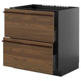 Modern wooden kitchen cabinet with two drawers, dark brown finish.