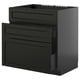 Black METOD kitchen cabinet with dark-stained lerhyttan fronts, featuring smooth-running drawers.