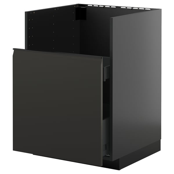 Black METOD kitchen cabinet with modern design, matte finish, and integrated handle.