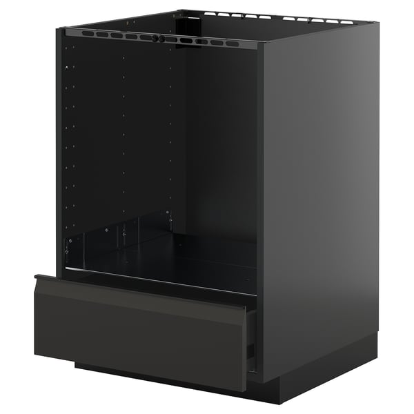 METOD kitchen cabinet in matte black with integrated handle and drawer.