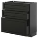 METOD black kitchen unit with stained ash drawers, rectangular shape, traditional design.
