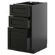 METOD black stained ash kitchen cabinet with beveled edges and three drawers.