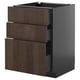 Modern dark wooden drawer unit from ikeas METOD kitchen system, featuring three drawers and a sleek finish.