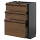 METOD kitchen cabinet with dark brown wood drawers and a grey base.
