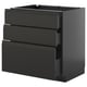 Option: Modern black kitchen cabinet with three drawers, sleek design.