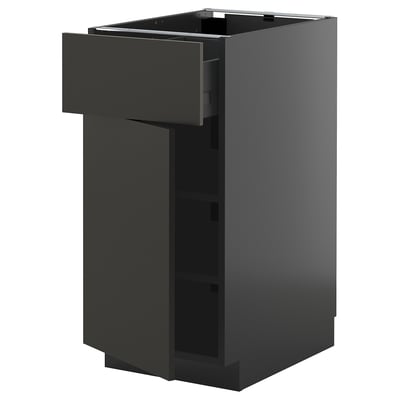 Modern black kitchen cabinet with one smooth drawer, sleek design, sturdy construction.