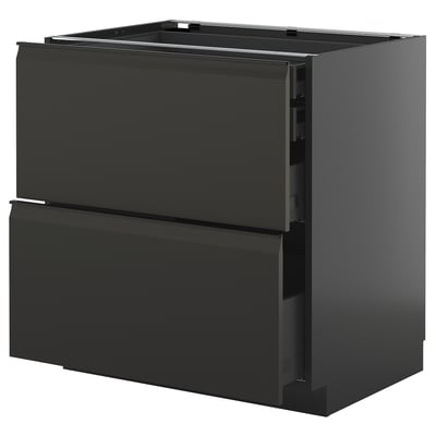 A black METOD kitchen cabinet with two drawers, featuring a modern design and matte black finish.