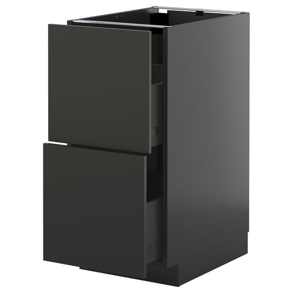 METOD black kitchen cabinet with two drawers, modern design, sleek black finish.