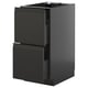 Black modern kitchen cabinet with two drawers, sleek design, glossy finish.