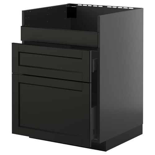 Black kitchen cabinet with two drawers and smooth edges, part of METOD system.