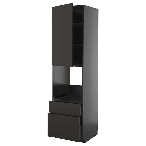 Black METOD kitchen unit, modern design with adjustable shelf, two drawers, and cabinet.