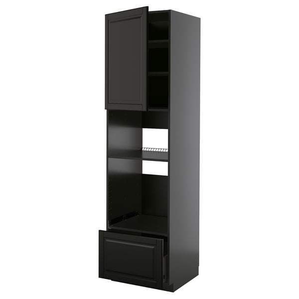 METOD / KNIVSHULT High cabinet f built-in appliances, black-grey/Bodbyn black, 60x60x220 cm