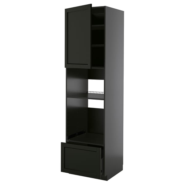 METOD / KNIVSHULT High cabinet f built-in appliances, black-grey/Lerhyttan black stained, 60x60x220 cm