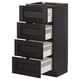 Black ikea METOD kitchen cabinet with 4 partially open drawers.