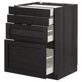 Dark-stained METOD kitchen cabinet with 3 drawers and pull-out unit.