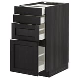 METOD black stained kitchen unit with wooden drawers.