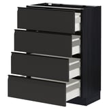 Modern black kitchen drawers with sleek, minimalist design. Part of the METOD system, they feature self-closing mechanisms and smooth runners.