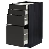 This image shows a black METOD kitchen cabinet with four smooth pull-out drawers.