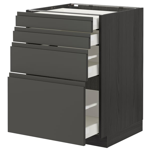 METOD kitchen unit, dark grey, modern design with six drawers, sleek handles, sturdy build.