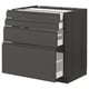 Modern dark grey kitchen unit with multiple smooth drawers. Square design, sturdy, sleek look.
