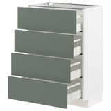 Modern kitchen unit with 4 teal drawers, white sides.
