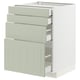 A green METOD kitchen cabinet unit with three drawers and two doors. It a modern, crafted design with a sturdy frame.