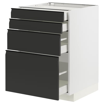 This image shows a modern black and white METOD kitchen cabinet unit with four drawers.