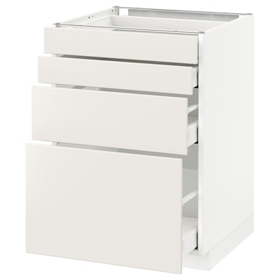 White METOD kitchen cabinet with three smooth drawers.