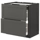 Modern dark grey kitchen cabinet with two drawers, sleek design, durable materials.