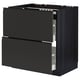 Black modern kitchen cabinet with two drawers, sleek design, dark wood finish.
