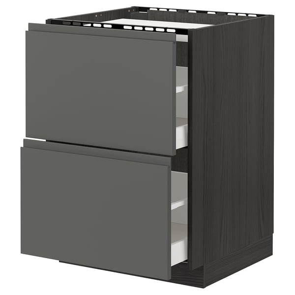 Modern dark gray kitchen cabinet with two drawers.