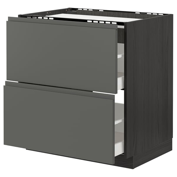 Modern dark grey kitchen cabinet with drawers.