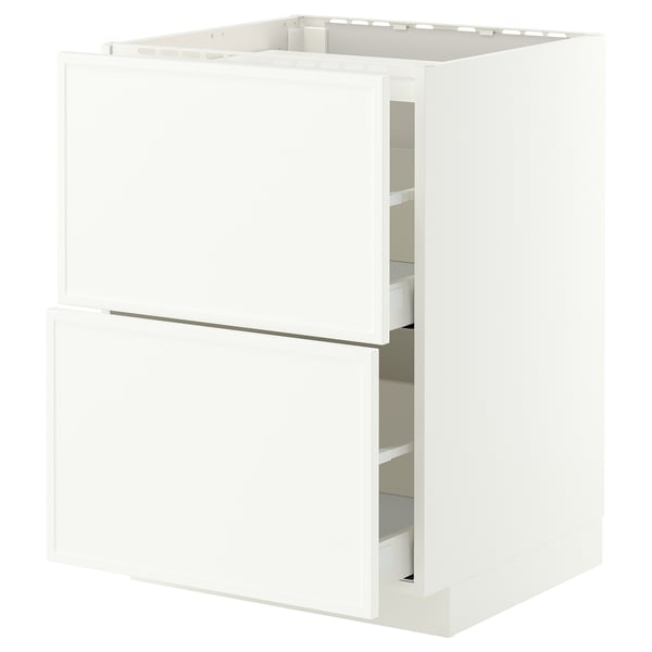 METOD / MAXIMERA Base cab f hob/2 fronts/2 drawers, white/Aspudden matt white, 60x60 cm