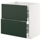 METOD kitchen cabinet: white, deep green drawers, square shape, modern design, sturdy construction.