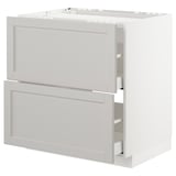 White METOD cabinet with gray fronts, beveled edges, smooth drawers. Or METOD kitchen cabinet, gray fronts, beveled edges, smooth drawers.
