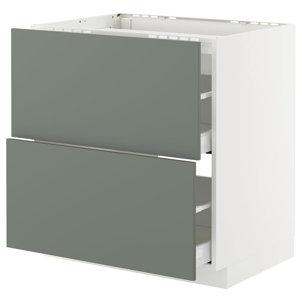 Modern kitchen unit: METOD with grey-green nickebo drawers, sleek design, smooth drawers.