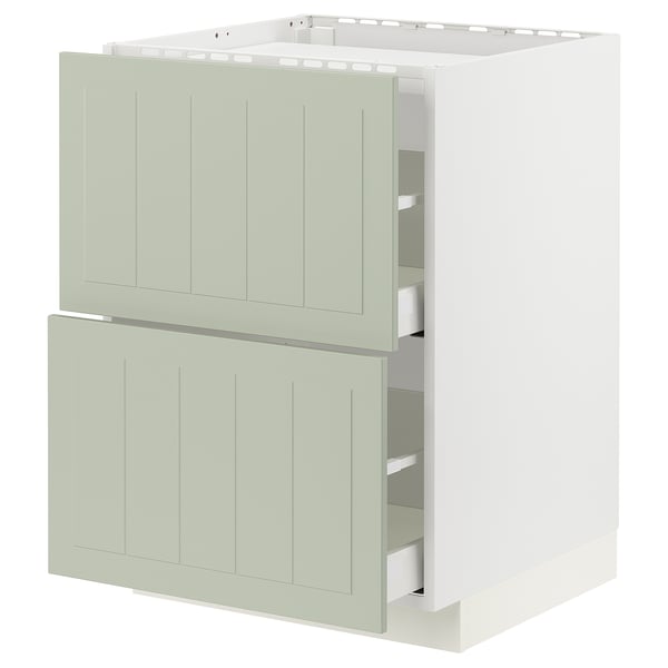 Sage green ikea METOD kitchen cabinet with 2 large drawers.