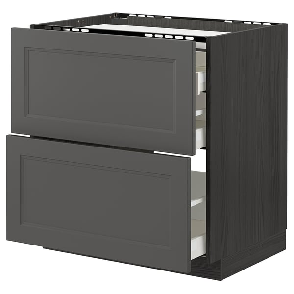 Dark gray METOD kitchen cabinet with two drawers, sleek and modern, smooth wood finish.