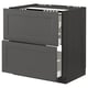 Dark gray METOD kitchen cabinet with two drawers, sleek and modern, smooth wood finish.