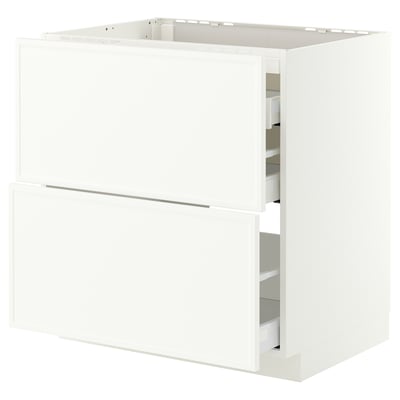 METOD / MAXIMERA Base cab f hob/2 fronts/3 drawers, white/Aspudden matt white, 80x60 cm